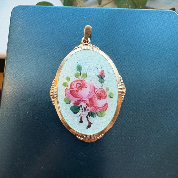 ✨RARE Arne Nordlie Norway Sterling Silver Gilt Guilloché Enamel Pendant 925S✨ - Picture 5 of 13